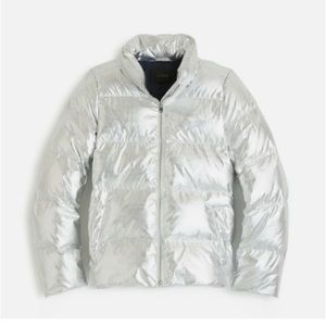 J. Crew Primaloft Insulation LUXE Metallic Puffer Zip Jacket Silver